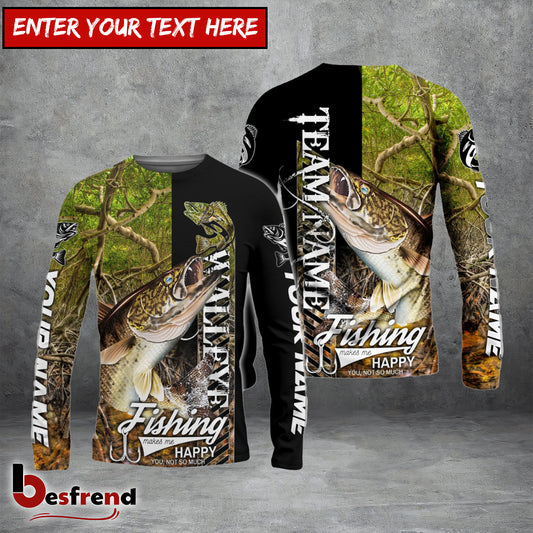 Besfrend Walleye Fishing Jungle Camo Custom Name  Team Name 3D Shirts