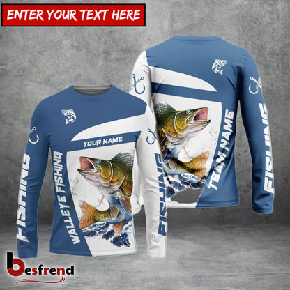 Besfrend Walleye Fishing Light Navy Sport Custom Name  Team Name 3D Shirts