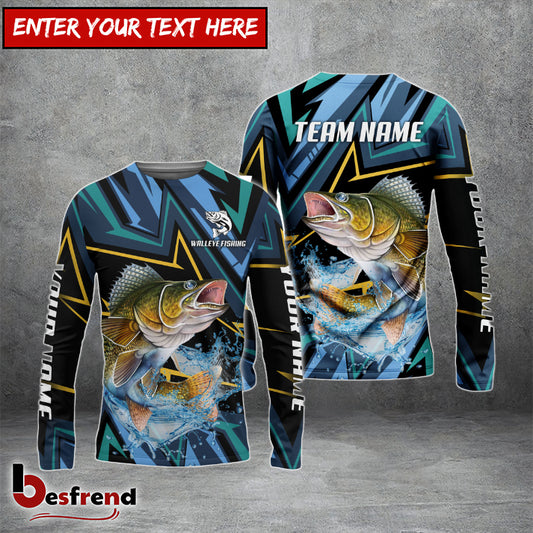 Besfrend Walleye Fishing Lightning Pattern Sport Custom Name  Team Name 3D Shirts