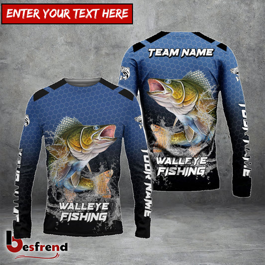 Besfrend Walleye Fishing Navy Hexagon Sport Custom Name  Team Name 3D Shirts for Kids
