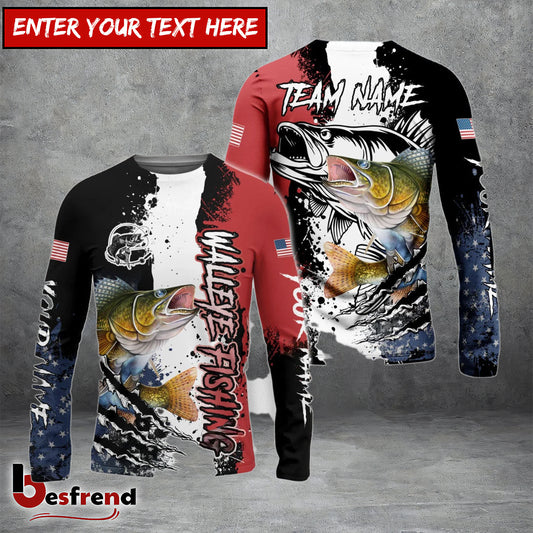 Besfrend Walleye Fishing Paint Scratch American Flag scratch Sport Custom Name  Team Name 3D Shirts