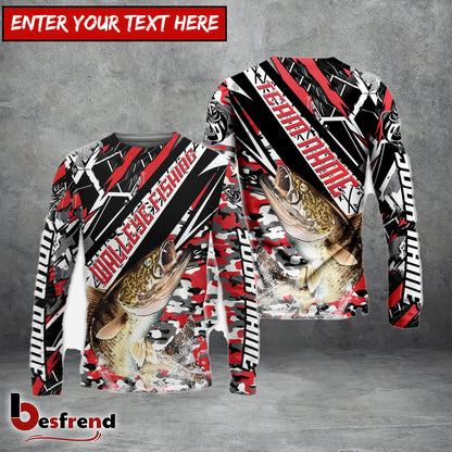 Besfrend Walleye Fishing Red Grunge Camo Custom Name  Team Name 3D Shirts