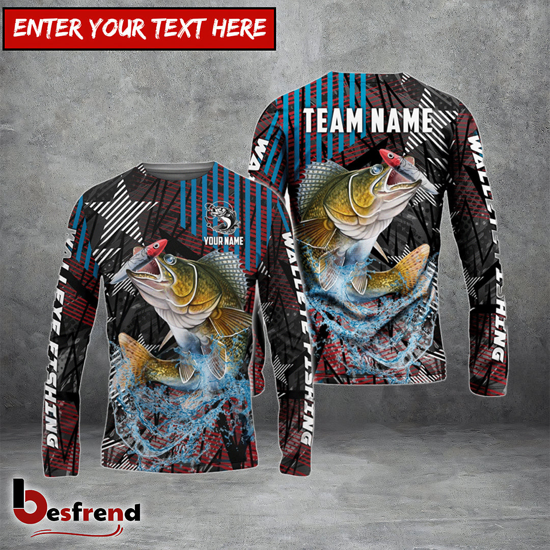 Besfrend Walleye Fishing Rising Star Custom Name  Team Name 3D Shirts