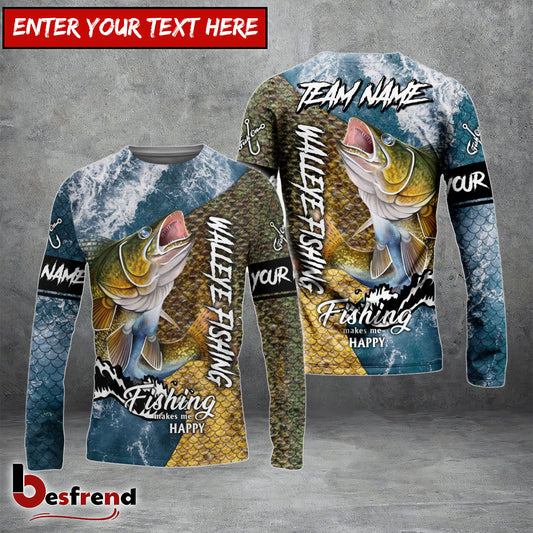 Besfrend Walleye Fishing Skin Seawave Custom Name  Team Name 3D Shirts