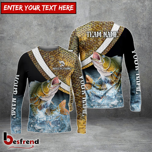 Besfrend Walleye Fishing Skin Water Custom Name  Team Name 3D Shirts