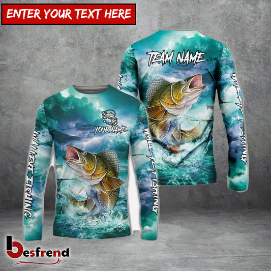 Besfrend Walleye Fishing Teal Thunderstorm Name  Team Name 3D Shirts