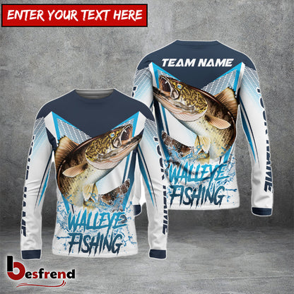 Besfrend Walleye Fishing White Blue Camo Sport Custom Name  Team Name 3D Shirts