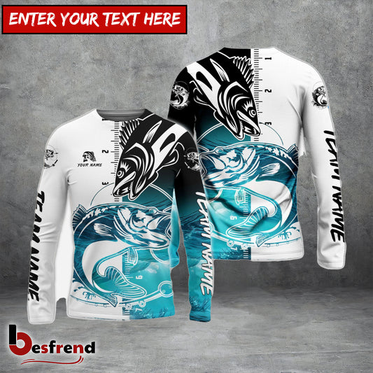 Besfrend Walleye Fishing White Blue Water Custom Name  Team Name 3D Shirts