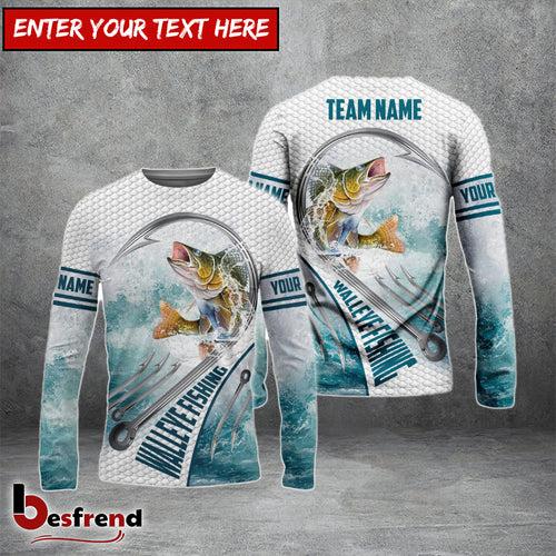 Besfrend Walleye Fishing White Fin Water Sport Custom Name  Team Name 3D Shirts