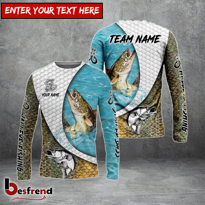 Besfrend Walleye Fishing White Skin Diagonal Custom Name  Team Name 3D Shirts