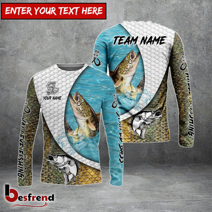 Besfrend Walleye Fishing White Skin Diagonal Custom Name  Team Name 3D Shirts