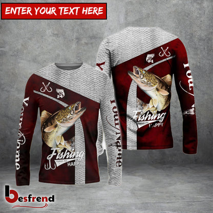 Besfrend Walleye Personalized Fishing Red Shirt