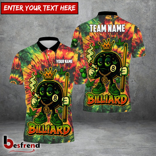 Besfrend  420 Billiards Custom Polo – Tie Dye Smokin’ 8 Ball Pool Shirt