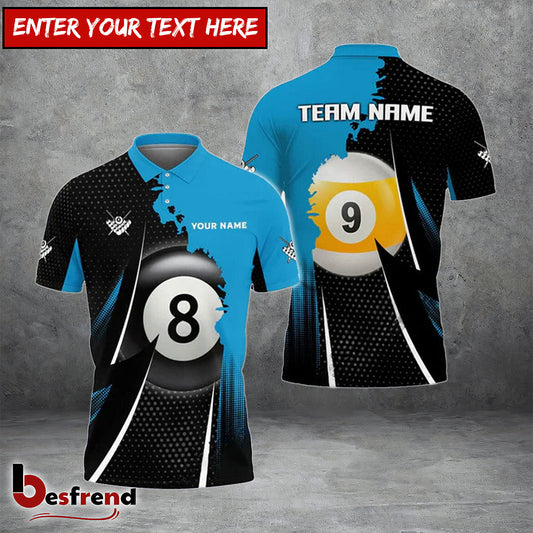 Besfrend  8Ball  9Ball Billiards Blue Personalized Name Team Name Unisex Shirt