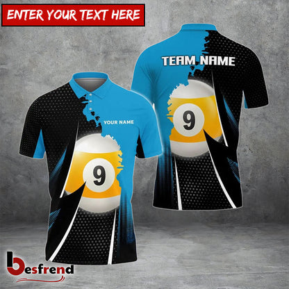 Besfrend  9Ball Billiards Blue Personalized Name Team Name Unisex Shirt