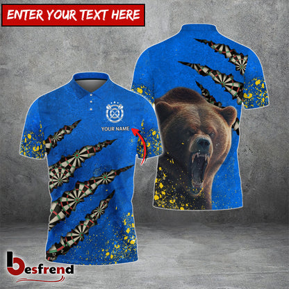 Besfrend  Bear And Darts Blue and Yellow Personalized Name 3D Shirt