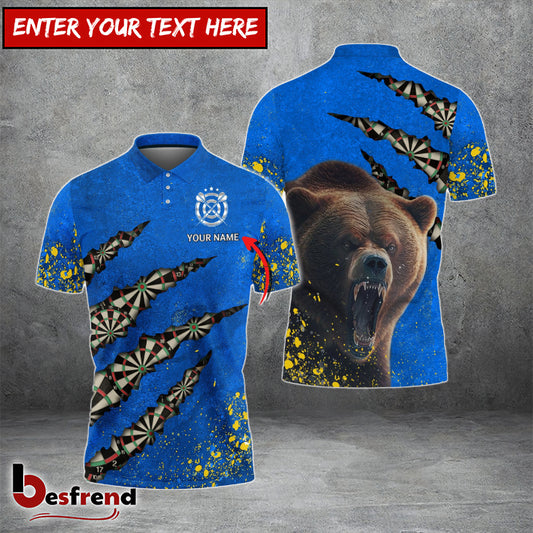 Besfrend  Bear And Darts Blue and Yellow Personalized Name 3D Shirt