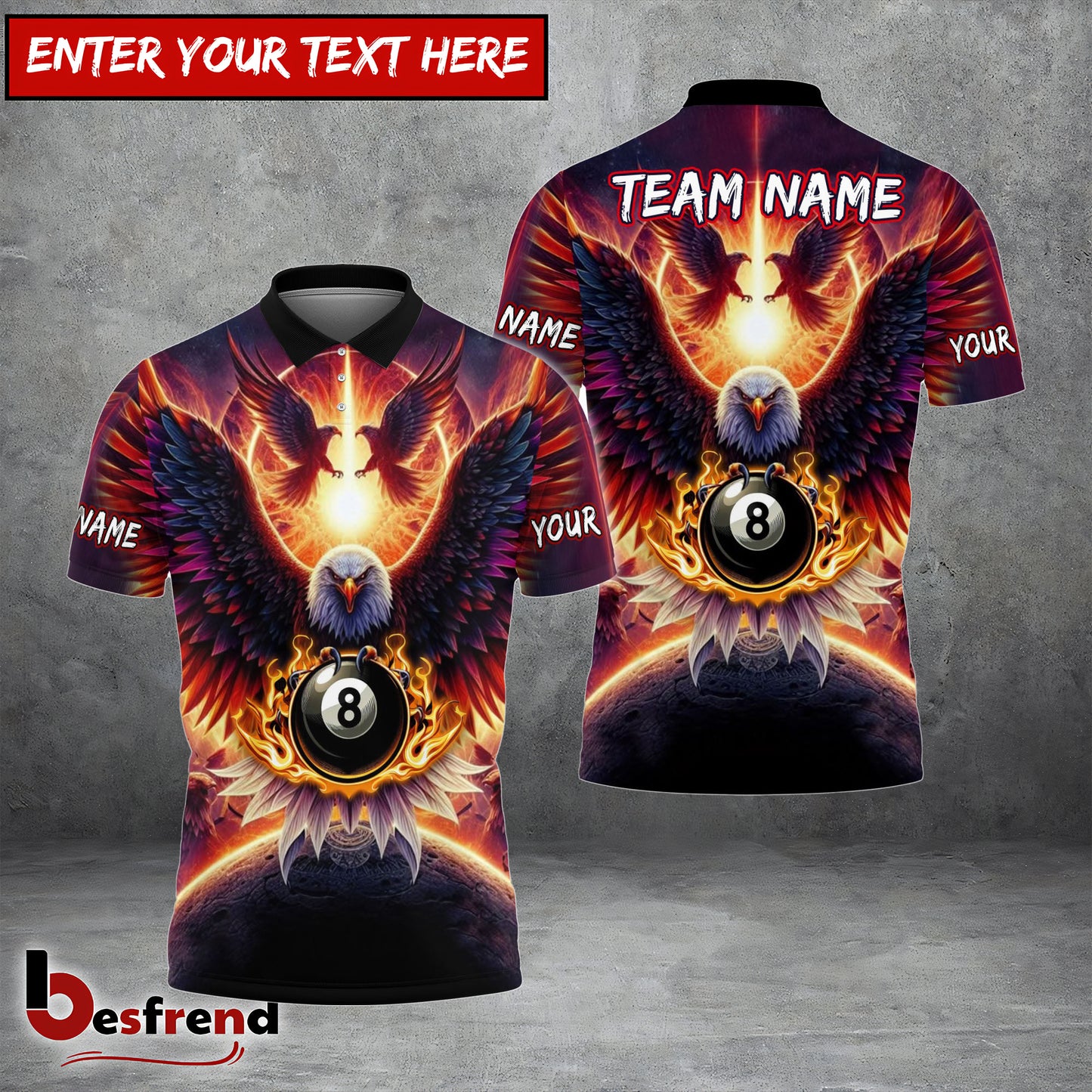 Besfrend  Billiards 8Ball Pool Hawk Pattern Customized Name 3D Shirt 4 Colors