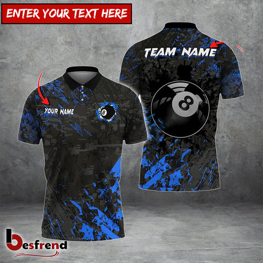 Besfrend  Billiards 8 Ball Black Stains Grunge Personalized Name Team Name Shirt 5 Colors