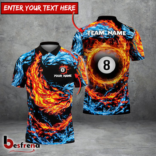 Besfrend  Billiards 8 Ball Double Firestorm Personalized Name Shirt 4 Colors