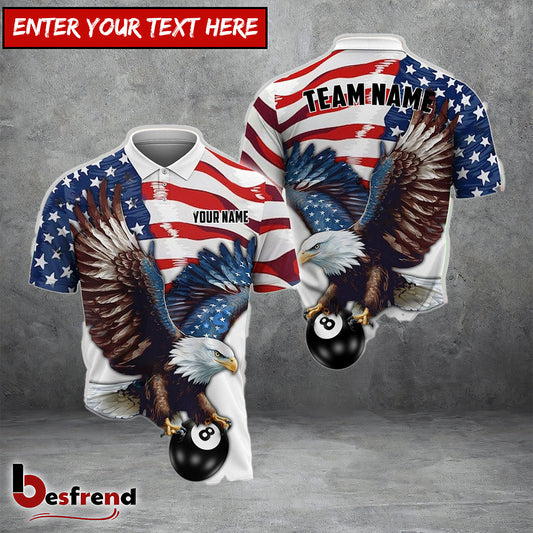 Besfrend  Billiards 8 Ball Eagle US Flag Retro Personalized Name Team Name Unisex Shirt