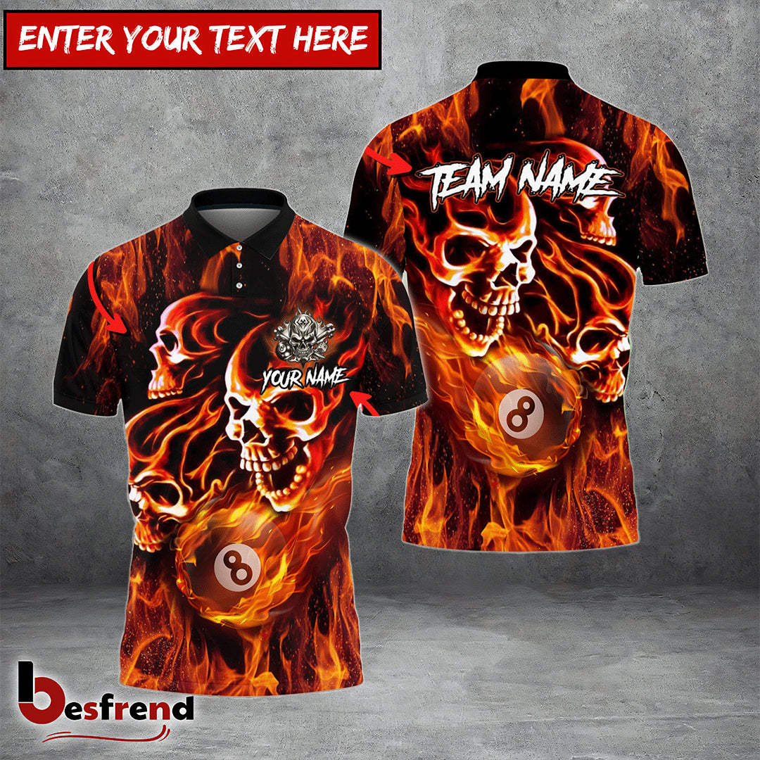 Besfrend  Billiards 8 Ball Fusion Skulls Personalized Name Team Name Unisex Shirt  4 Colors