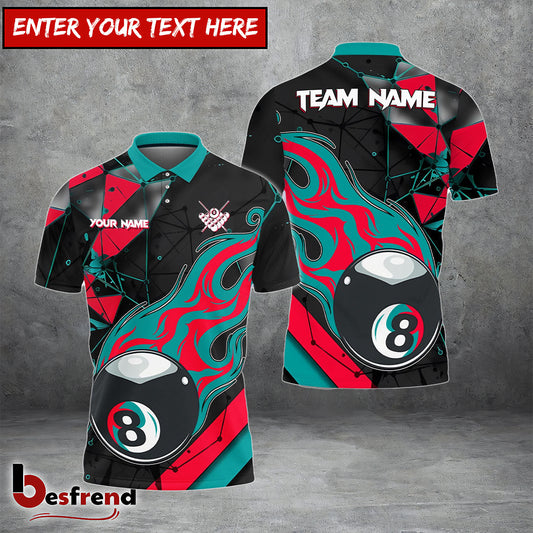 Besfrend  Billiards 8 Ball Peaceful Fire Personalized Name Team Name Shirt
