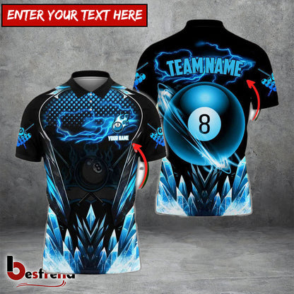 Besfrend  Billiards 8 Ball Premium Icy Pattern Personalized Name Team Name Unisex Shirt 4 Colors