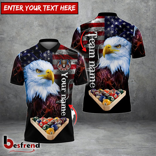 Besfrend  Billiards 8 Ball Rack American Eagle Personalized Name Team Name Shirt