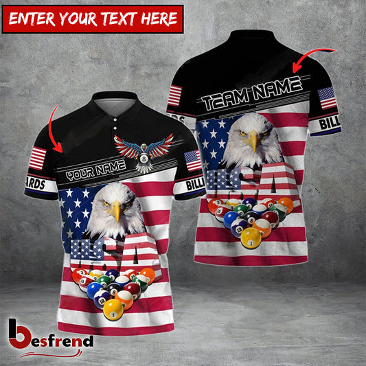 Besfrend  Billiards 8 Ball Rack USA Eagle Personalized Name Team Name Shirt S