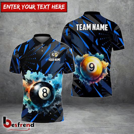 Besfrend  Billiards 8 Ball  9 Ball Watercolor Art Personalized Shirt