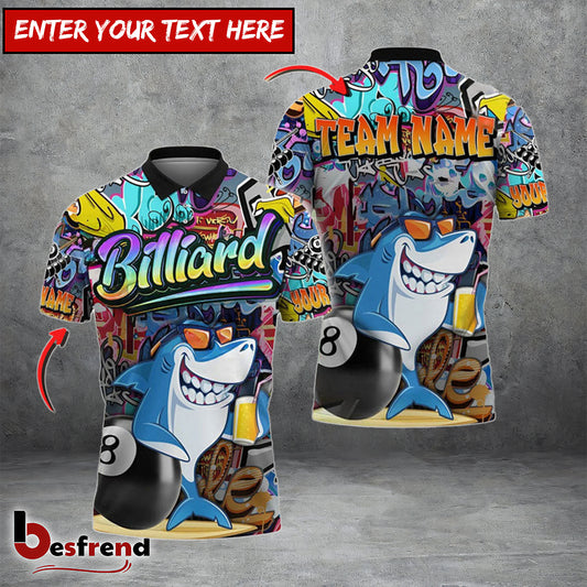 Besfrend  Billiards 8 Style Shark Personalized Name Team Name Shirt