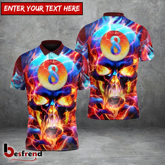 Besfrend  Billiards 8ball Electric Eight Skull Custom Name Team Name 3D Shirt 4 Colors