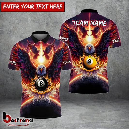 Besfrend  Billiards 8ball  9ball Hawk Pattern Customized Name Team Name 3D Shirts 4 Colors