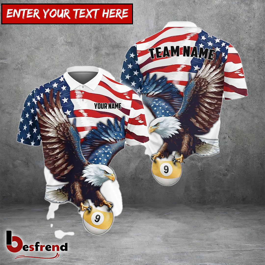 Besfrend  Billiards 9 Ball Eagle US Flag Retro Personalized Name Team Name Unisex Shirt