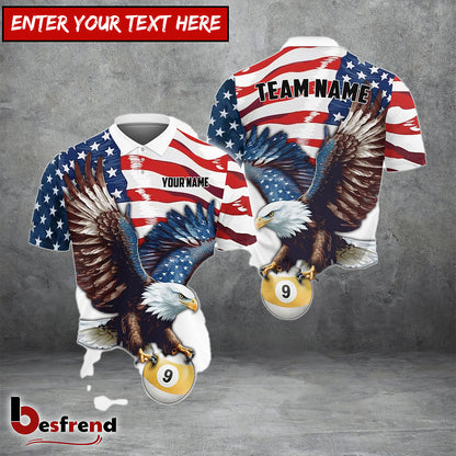 Besfrend  Billiards 9 Ball Eagle US Flag Retro Personalized Name Team Name Unisex Shirt