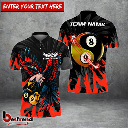 Besfrend  Billiards Ball 89 Yinyang Eagle Flame Personalized Name Shirt 4 Colors
