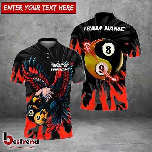 Besfrend  Billiards Ball 89 Yinyang Eagle Flame Personalized Name Shirt 4 Colors