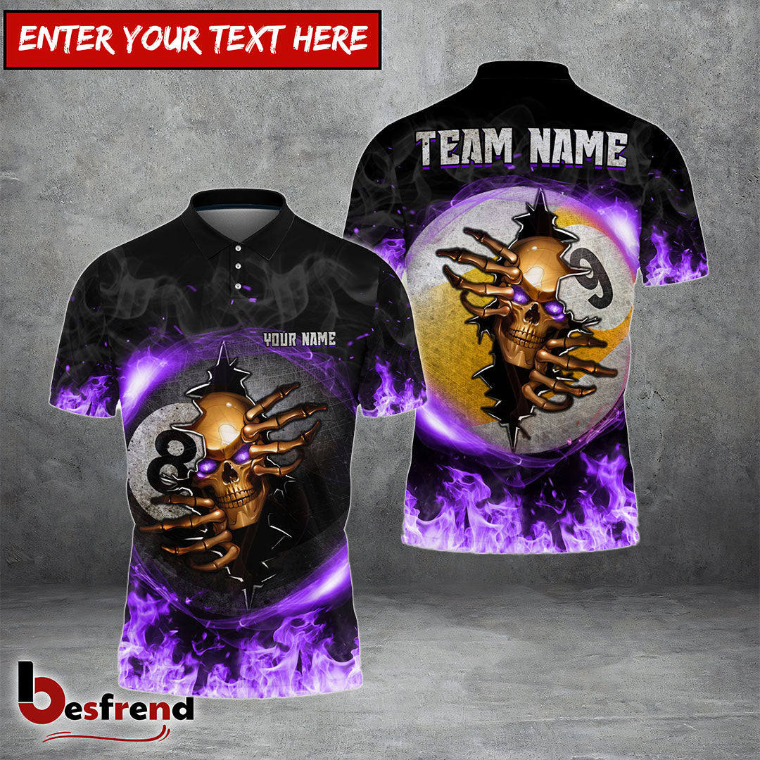 Besfrend  Billiards Ball 8 And 9 Fire Skull Crack ver KH Personalized Name Team Name Unisex Polo 7 Colors