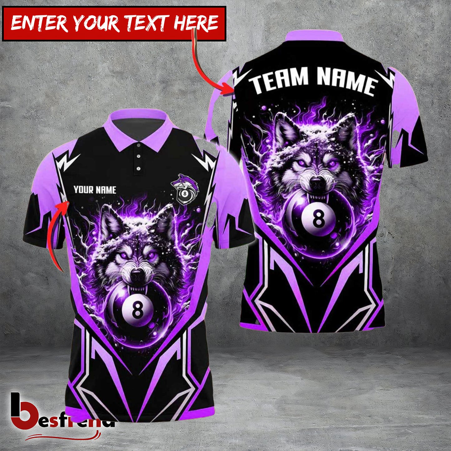 Besfrend  Billiards Ball 8 Angry Wolf Personalized Name Shirt 4 Colors