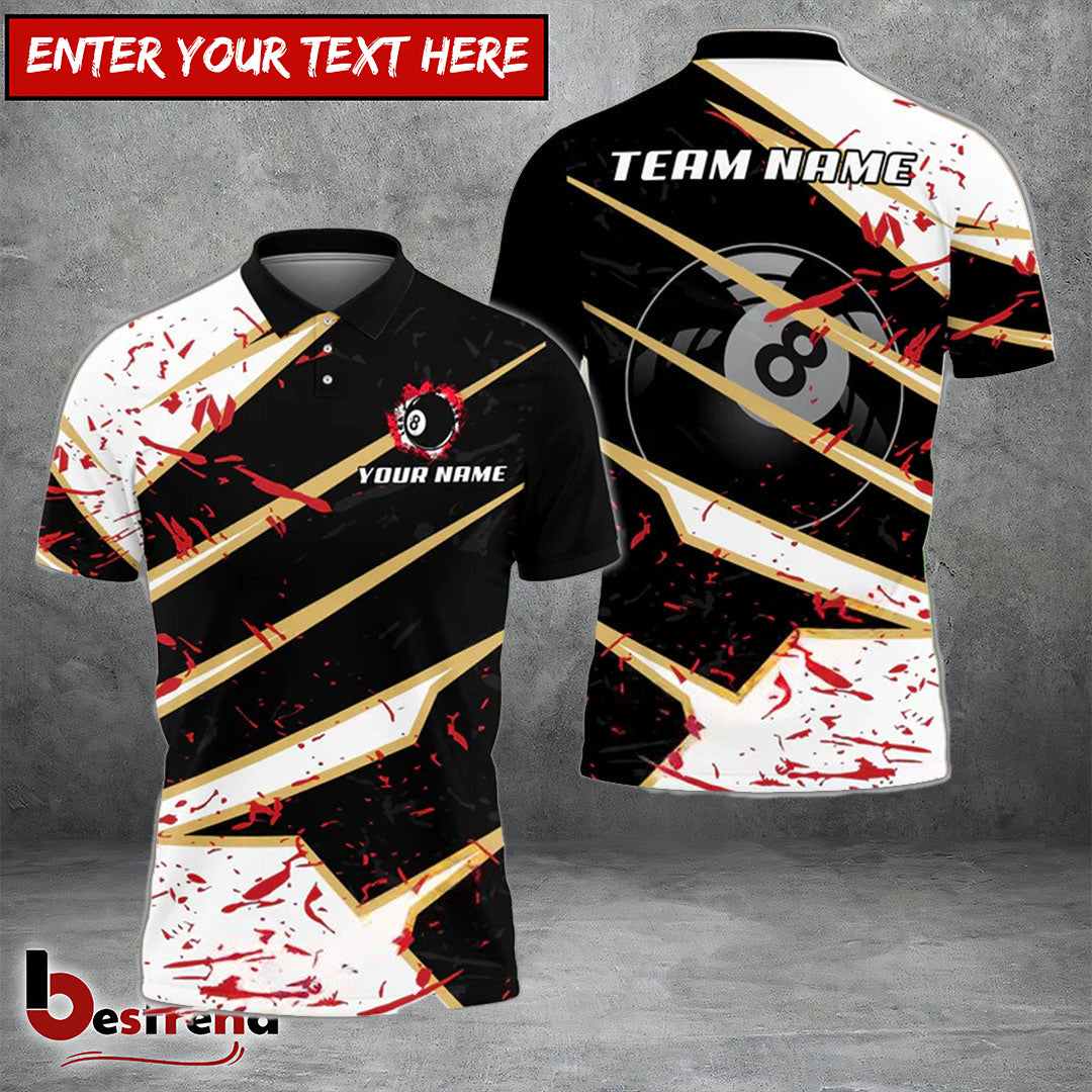 Besfrend  Billiards Ball 8 Black White Stain Personalized Name Team Name Unisex Shirt 4 Colors