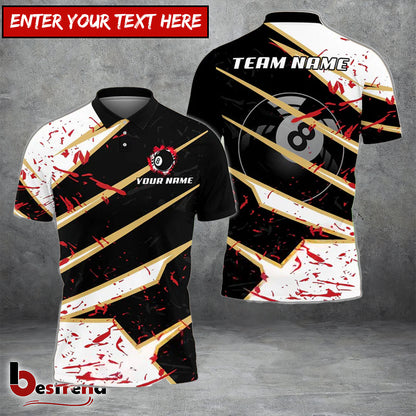 Besfrend  Billiards Ball 8 Black White Stain Personalized Name Team Name Unisex Shirt 4 Colors