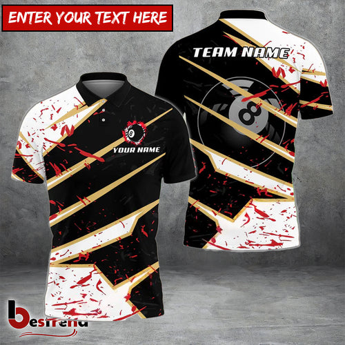 Besfrend  Billiards Ball 8 Black White Stain Personalized Name Team Name Unisex Shirt 4 Colors