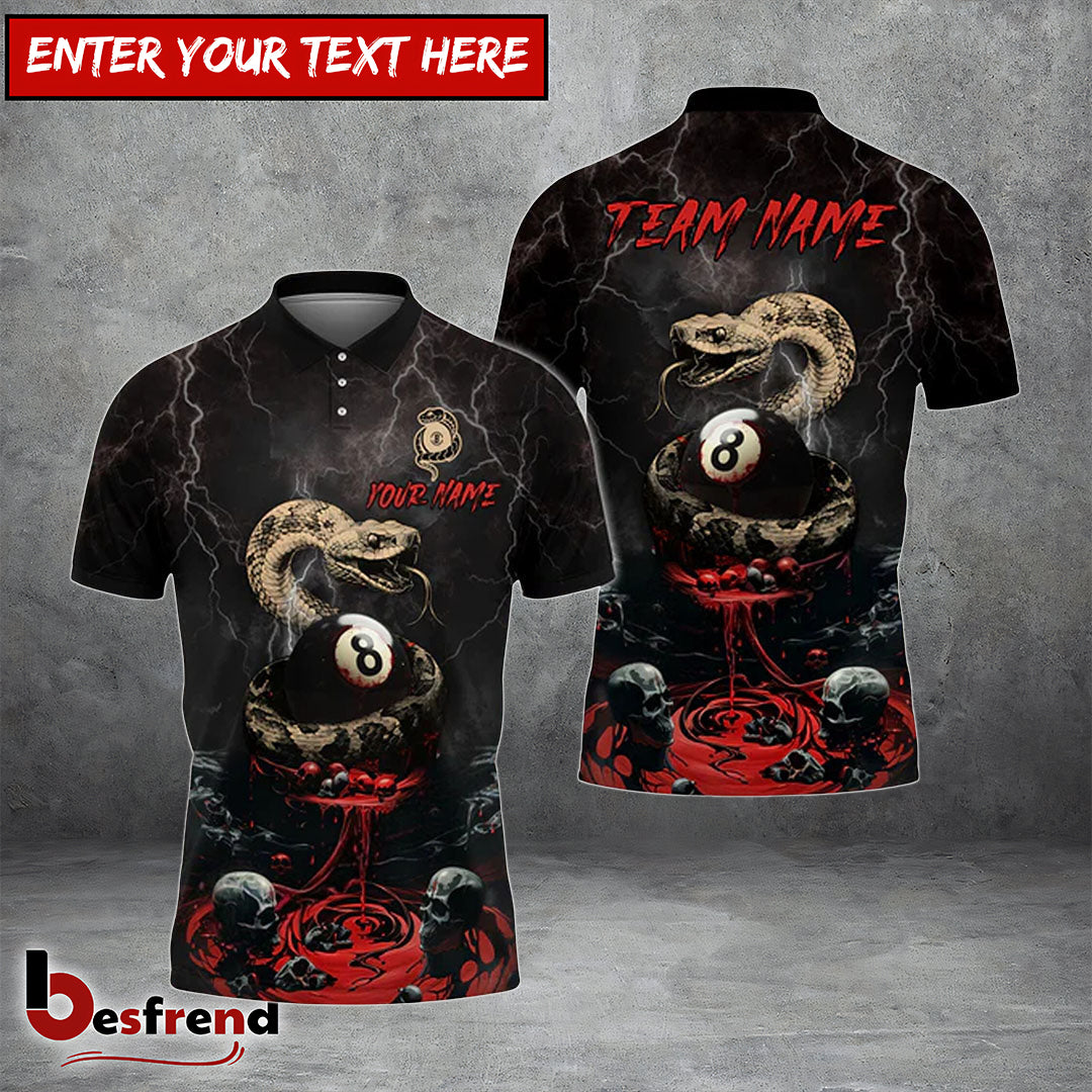 Besfrend  Billiards Ball 8 Bloody Snake Personalized Name Team Name Unisex Shirt 4 Colors S