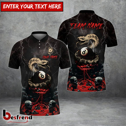 Besfrend  Billiards Ball 8 Bloody Snake Personalized Name Team Name Unisex Shirt 4 Colors S