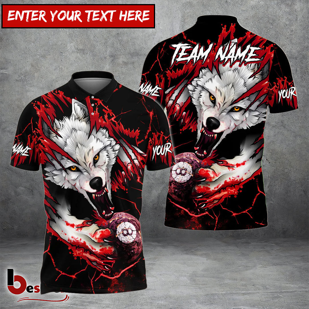 Besfrend  Billiards Ball 8 Bloody Wolf Personalized Name Team Name Unisex Shirt 4 Colors