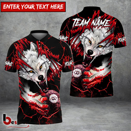 Besfrend  Billiards Ball 8 Bloody Wolf Personalized Name Team Name Unisex Shirt 4 Colors