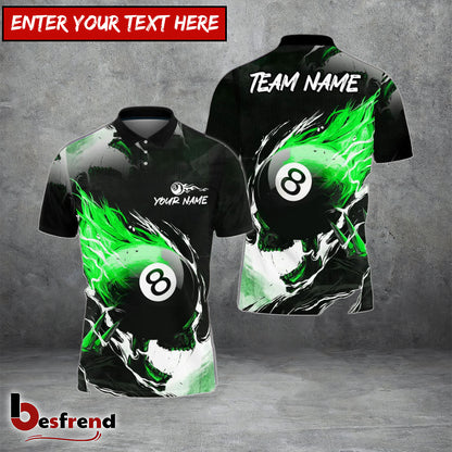 Besfrend  Billiards Ball 8 Comic Fire Skull Personalized Name  Team Name Shirt 4 Colors