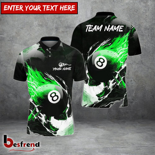 Besfrend  Billiards Ball 8 Comic Fire Skull Personalized Name  Team Name Shirt 4 Colors