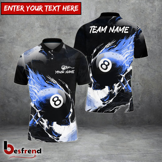 Besfrend  Billiards Ball 8 Comic Fire Skull Personalized Name  Team Name Shirt for Women 4 Colors